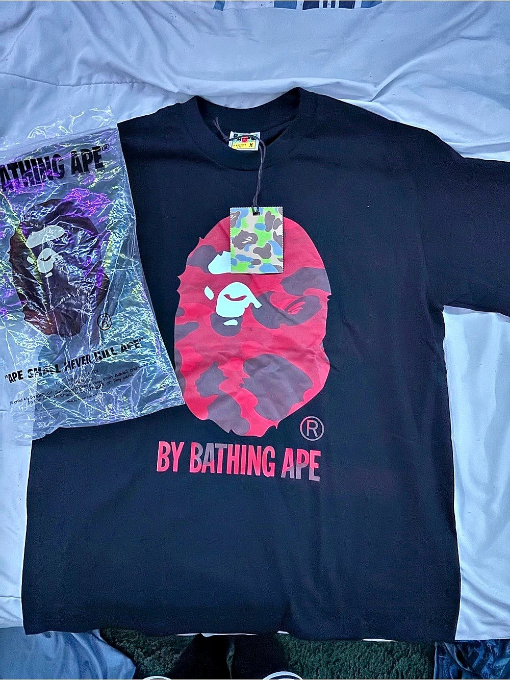 A Bathing Ape Color Camo Big Ape Head Tee Black & Red Medium